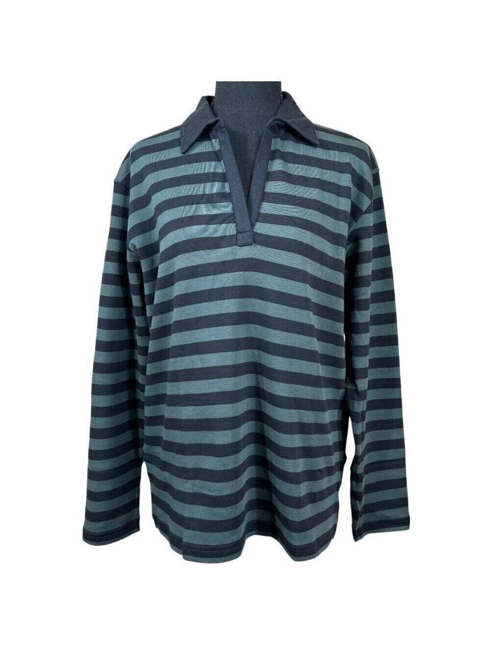 Bordado NWT Blue Teal Striped 100% Pima Cotton Made in Peru Top Size L